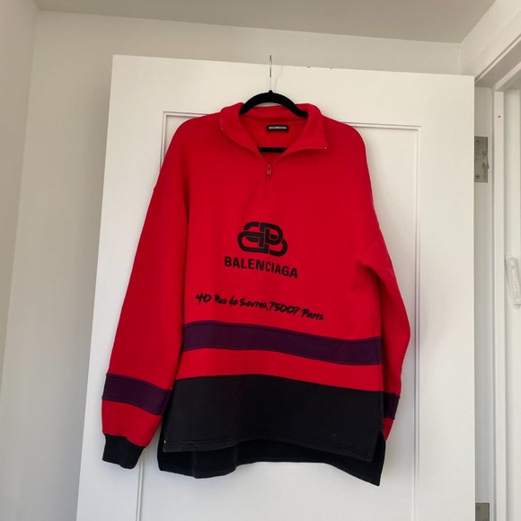 Balenciaga Ski Half Zip Sweatshirt Red Cotton Embroidered BB Logo Small - Picture 10 of 16